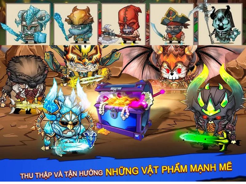 Nâng cấp nhân vật với hệ thống vũ khí, trang bị phong phú trong Tiny Gladiators